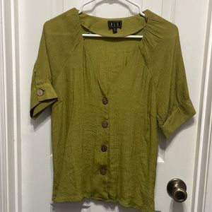 Olive green button up blouse